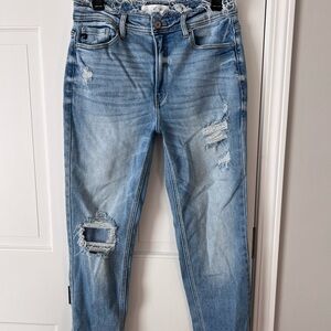 Kancan Distressed Blue Jeans with frayed waist. 9/28